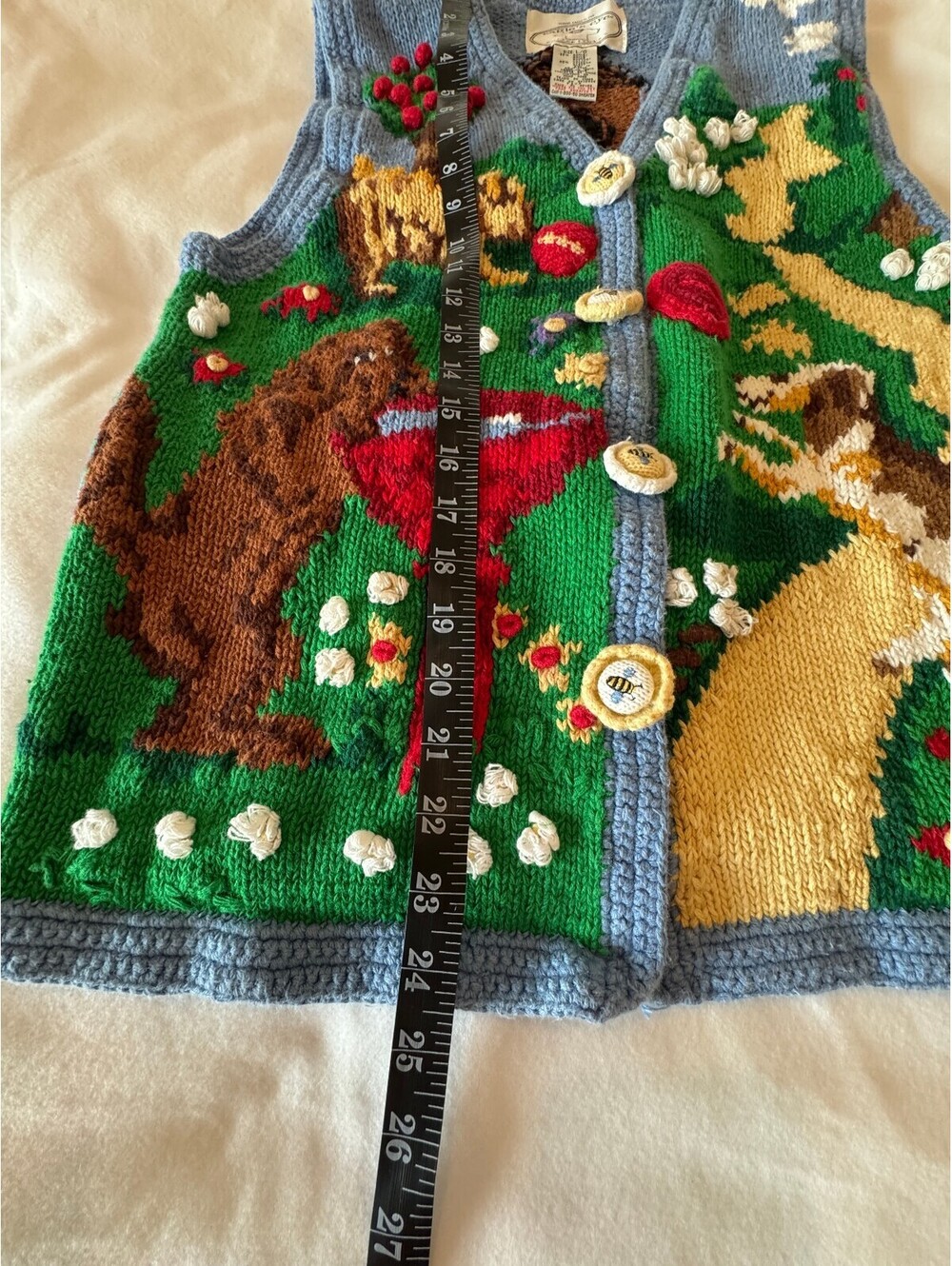 Vintage Eagle's Eye Collectibles Large Hand-Knit Vest with Dog and Park Motif - Picture 4 of 9